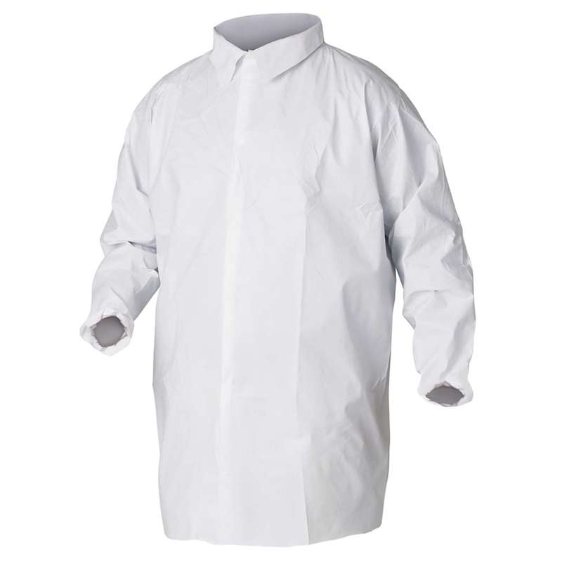 KleenGuard A40 Snap Front Closure Lab Coat, White, Medium, 30/CA